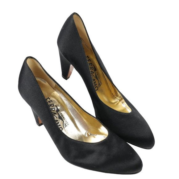 New Vintage Salvatore Ferragamo Pumps Heels Italy Women's 6 Black Dress Formal - Picture 3 of 16
